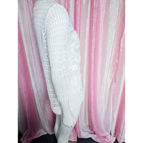 Christopher & Banks White Crochet Cotton Knit Flower Sweater Size Medium - Picture 12 of 15